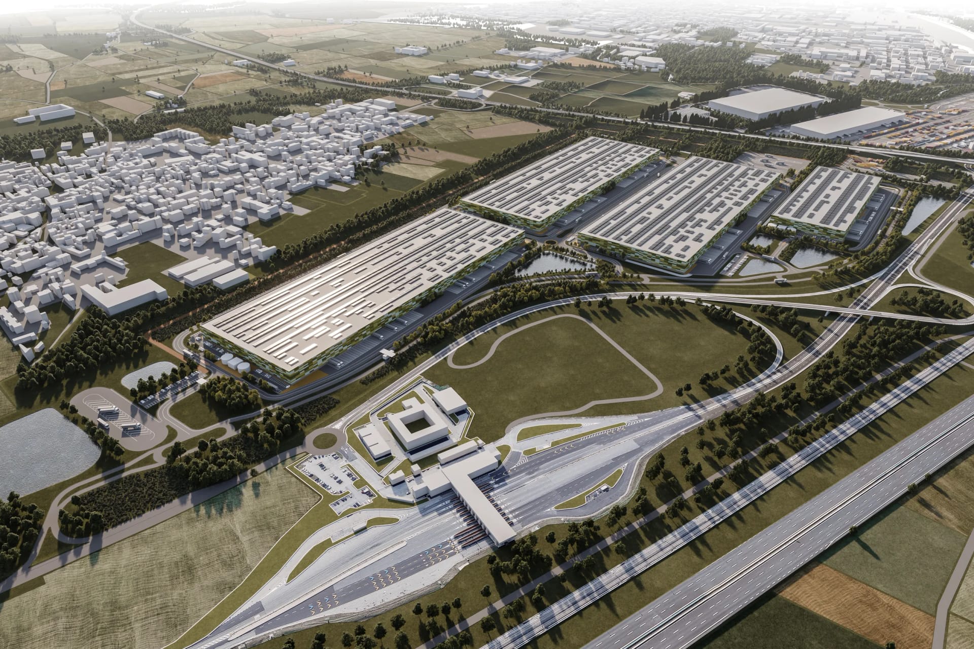 Rendering fotorealistico di esterno - Zona industriale aerea - Archivision Studio Rendering fotorealistico di esterno - Zona industriale aerea - Archivision Studio