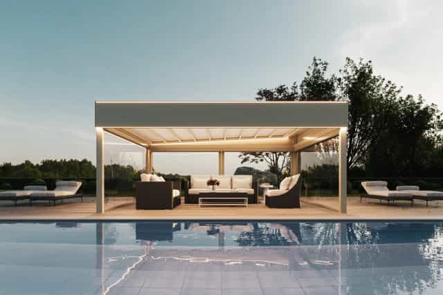 Rendering 3D di prodotto - Pergola modulare piscina - Archivision Studio Rendering 3D di prodotto - Pergola modulare piscina - Archivision Studio